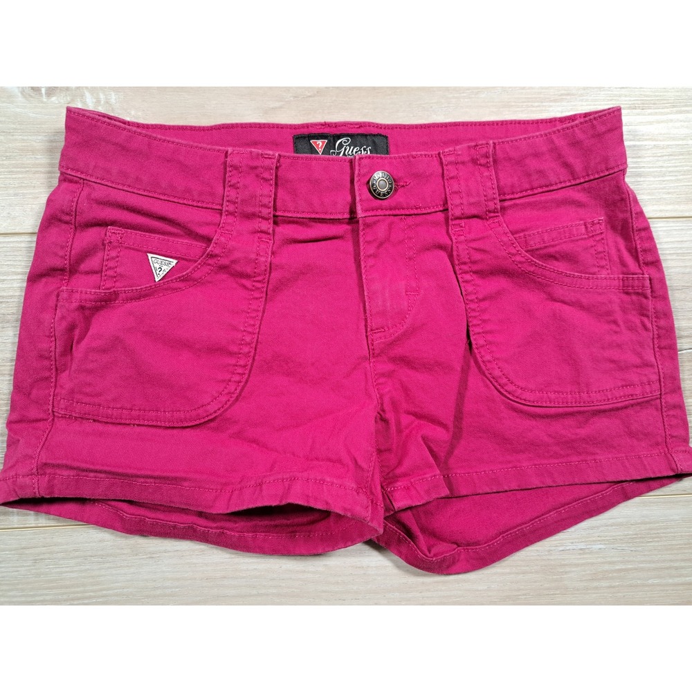 Guess Womens Fuchsia Pink Low Rise Denim Mini Shorts Sz 24 (Waist measures 26")‎
